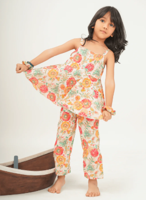 Girls 100% Cotton Printed Clothing Set - Indian Fusion Wear